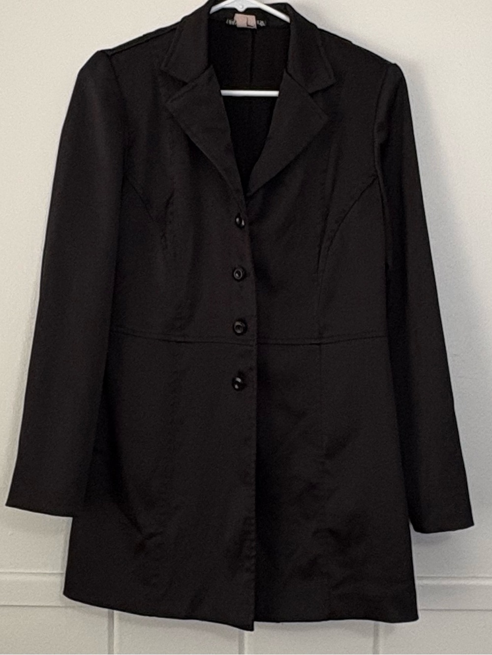 Y2K Fashion Bug Black Satin Longline Blazer Jacket Size L USA Made